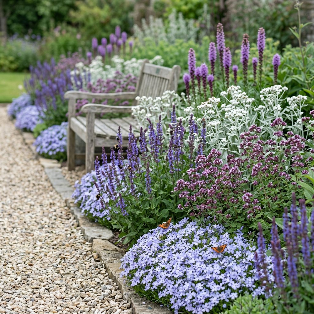 Illustration of the Bratislava border once established, planted with Phlox (S), Origanum laevigatum, Salvia nem., Liatris spicata and Anaphalis triplinervis