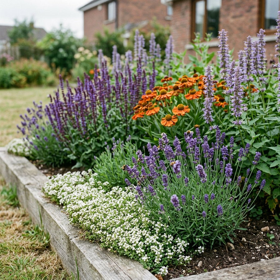 Illustration of the Milan border once established, planted with Thymus praecox, Lavandula ang., Salvia nem., Agastache and Helenium