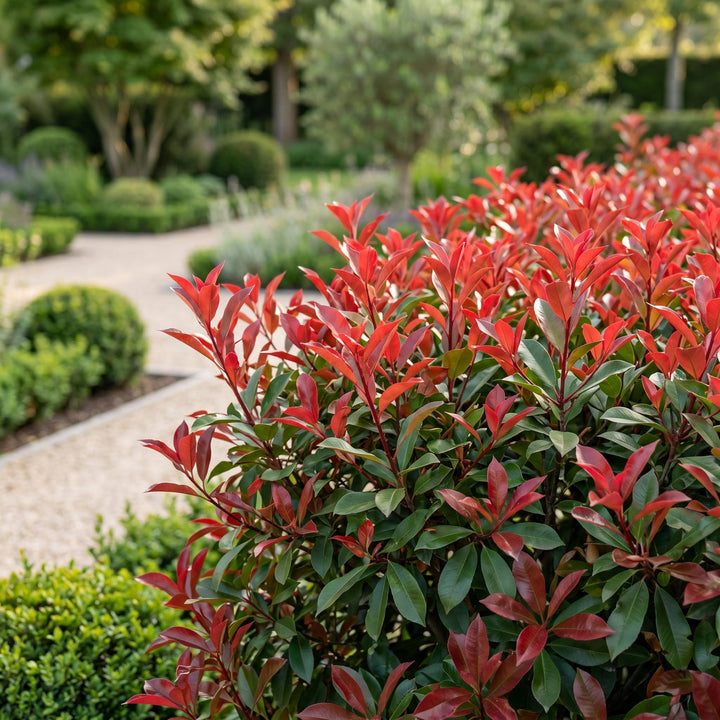 40x Photinia fraseri Carre Rouge - Glossy Mispel - Hedge Plants - Evergreen - Red - Pot 9cm - Height 25-35cm