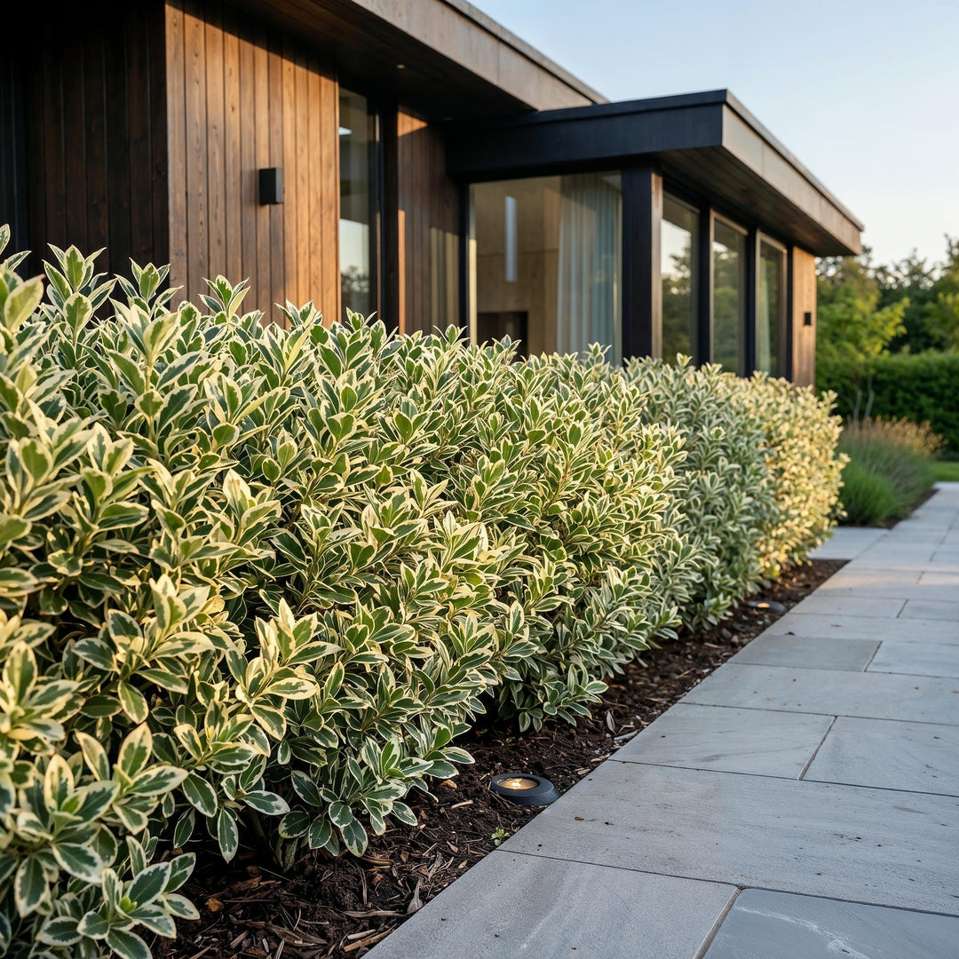 40x Euonymus japonicus White Spire - Spindle Tree - Hedge Plants - Evergreen - White - Green - Pot 9cm - Height 20-30cm