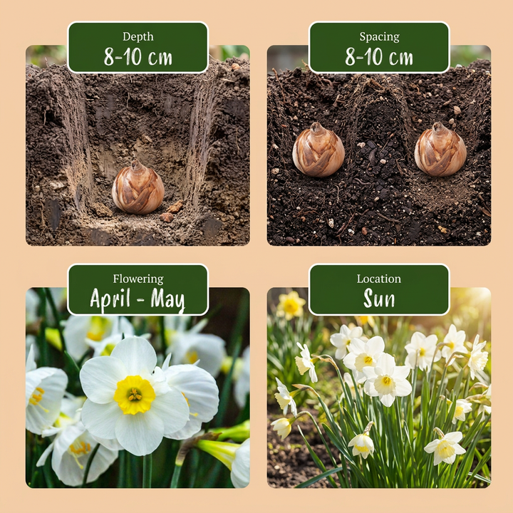 160x Narcissus White Petticoat - Narcisse à jupon blanc - Blanc - Floraison printanière - Calibre 6/8