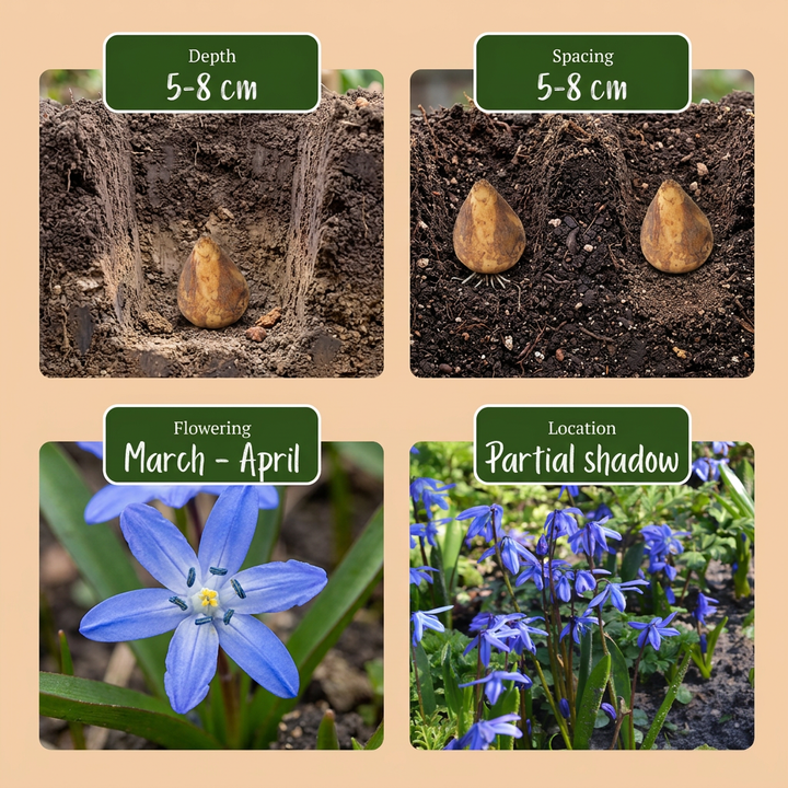 400x Scilla Siberica - Scille de Sibérie - Bleu - Bulbe naturalisant - Calibre 7/8