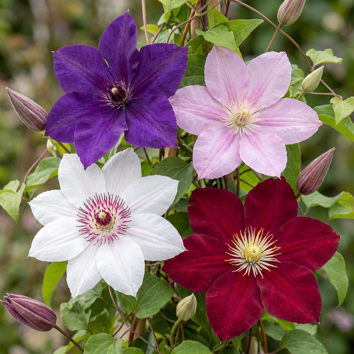 16x Clematis 'Rainbow' mixed colour climbers in 9cm pots - view 3