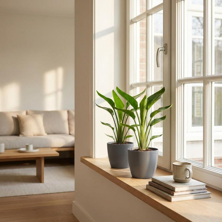 Strelitzia Reginea - Bird of Paradise - 2 Plants - with Potter Grijs - Pot 12cm - Height - 35cm