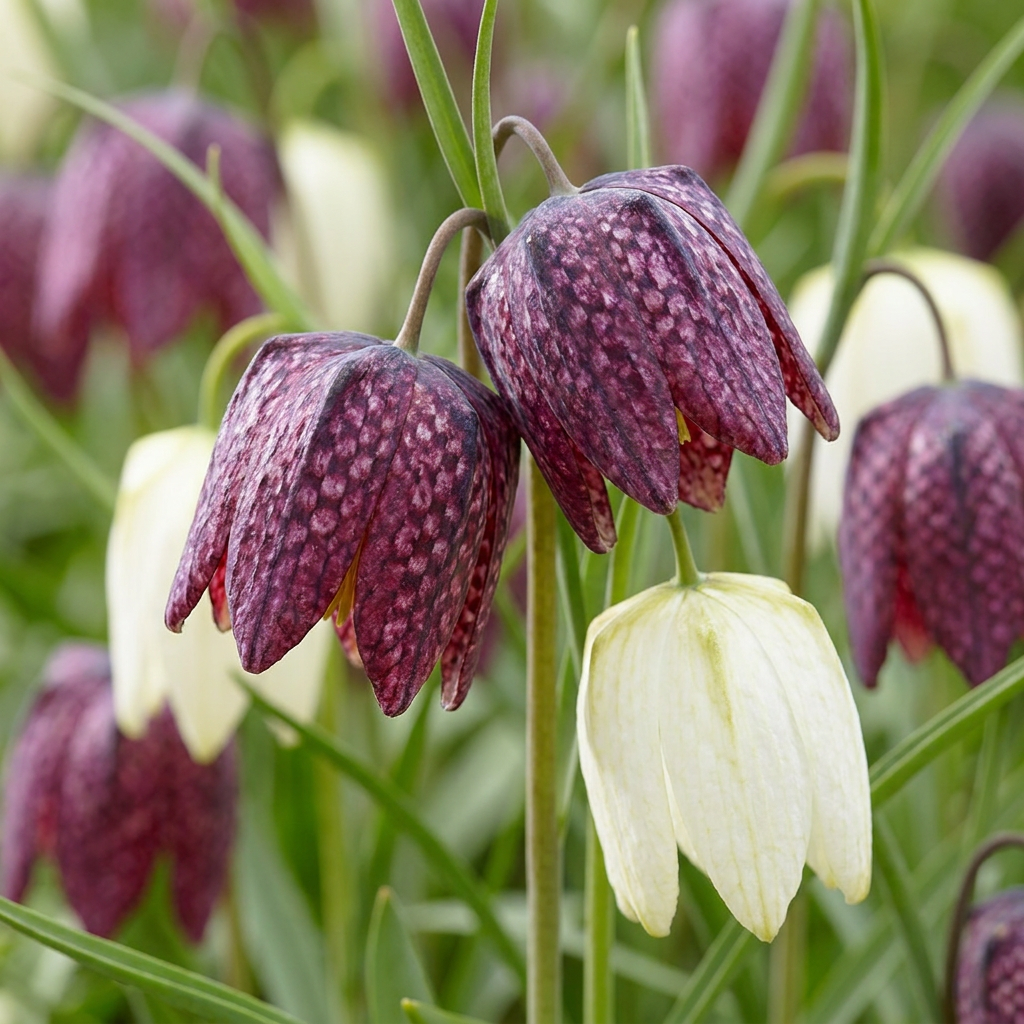 120x Fritillaria Meleagris Mix - Fritillaire pintade en mélange - Violet et Blanc - Bulbe naturalisant - Calibre 6/7