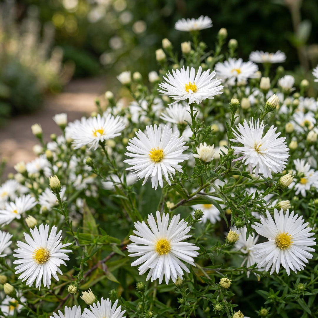 Plante vivace - Aster (D) Schneekissen - Aster maritime - Attire les abeilles et les papillons - Blanc - 24 Plantes - Pot 11cm - Hauteur 15-25cm