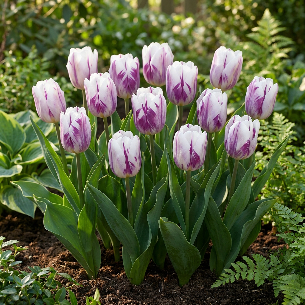 120x Tulipa Flaming Flag - Tulipe Flaming Flag - Blanc et Violet - Floraison printanière - Calibre 11/12