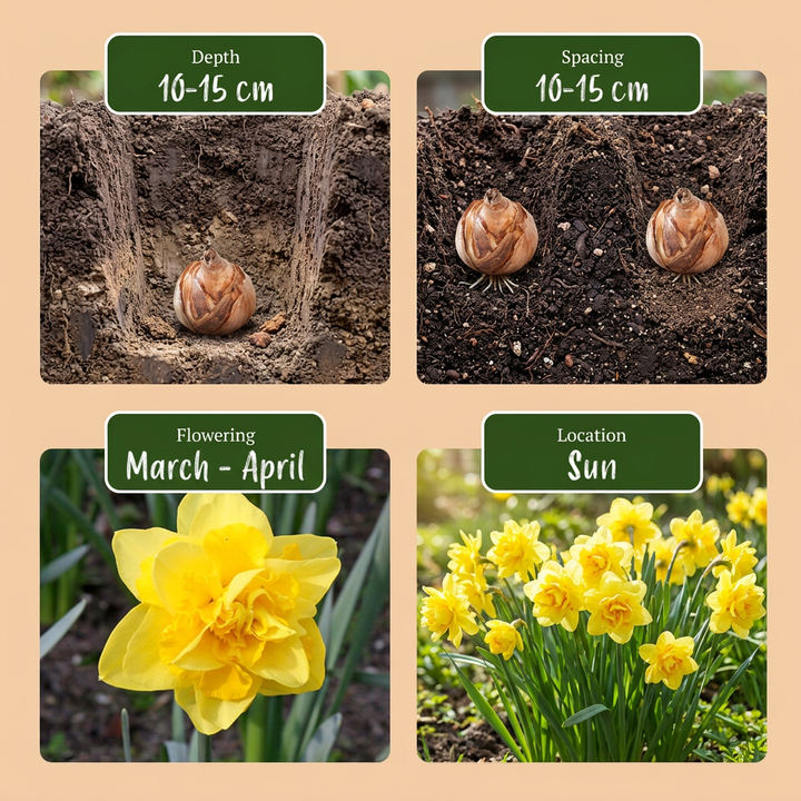 80x Narcissus Golden Ducat - Narcisse Golden Ducat - Jaune - Floraison printanière - Calibre 12/14
