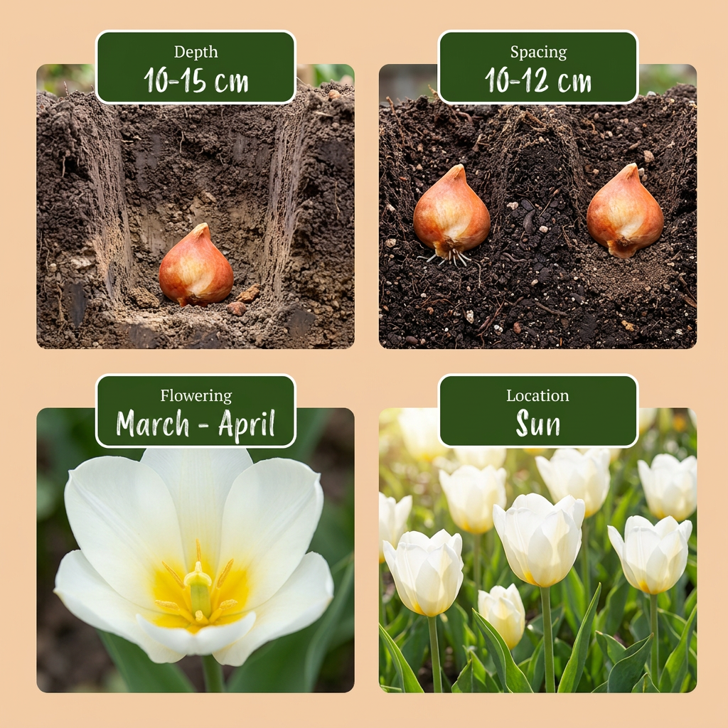 120x Tulipa Triumph White - Tulipe Triomphe Blanche - Blanc - Floraison printanière - Calibre 11/12