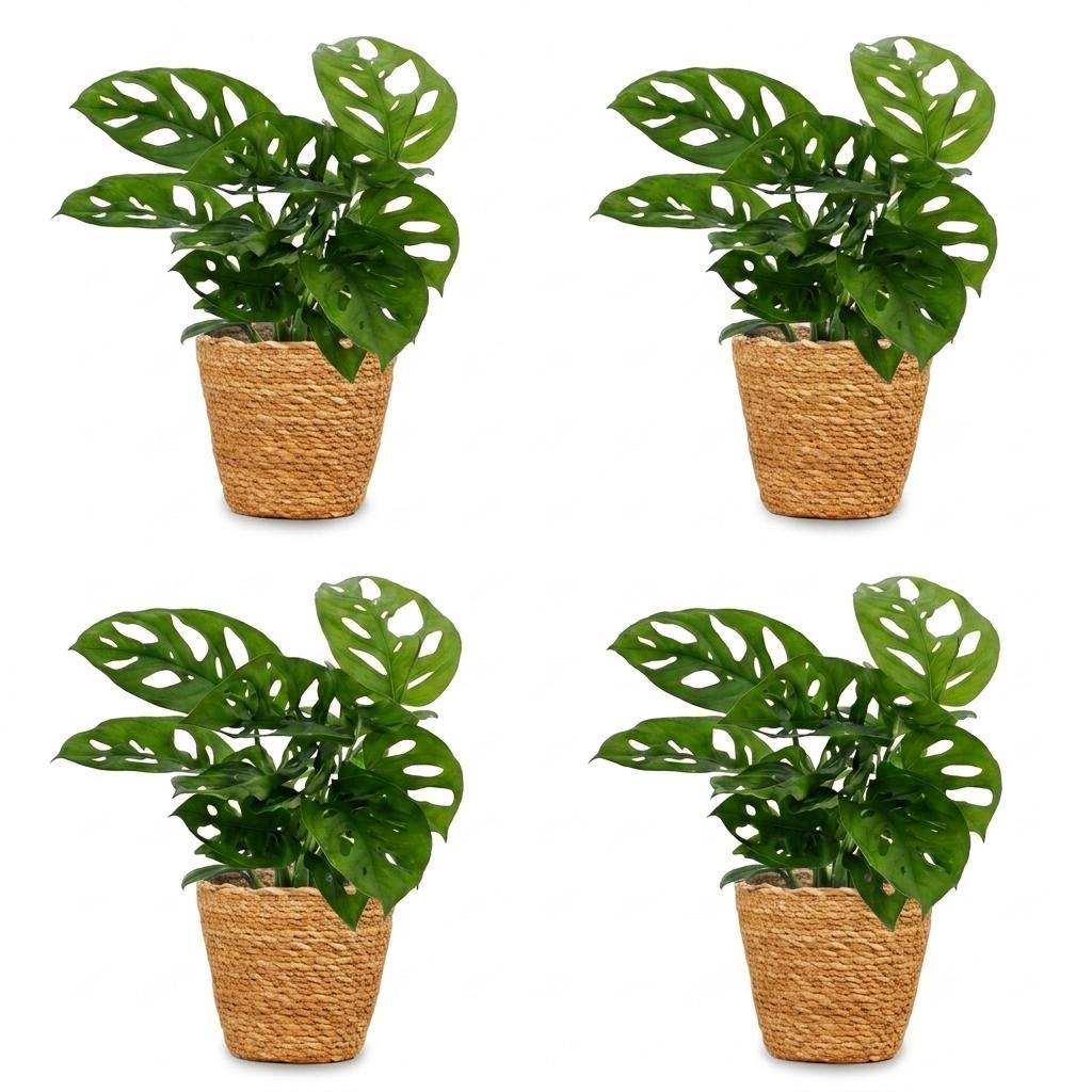 Monstera Adansonii - Monstera Adansonii - 4 Plants - with Basket - Pot 12cm - Height - 25cm