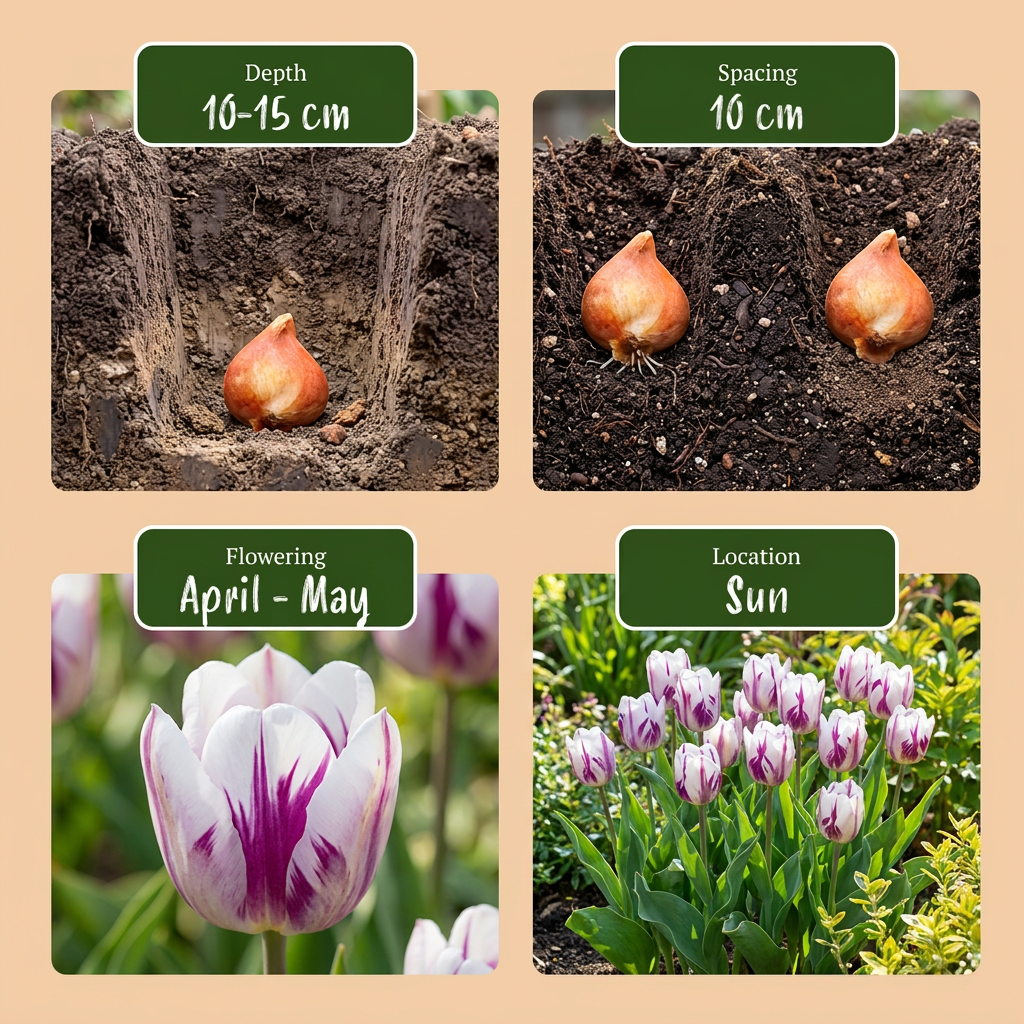 120x Tulipa Flaming Flag - Tulipe Flaming Flag - Blanc et Violet - Floraison printanière - Calibre 11/12