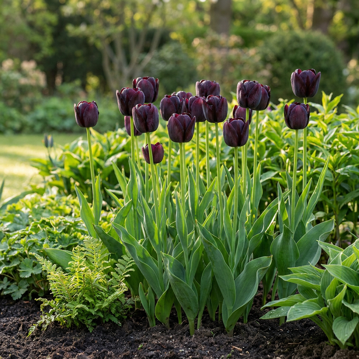 96x Tulipa Triumph Black - Tulipe Triumph Noire - Violet Foncé - Floraison printanière - Calibre 11/12