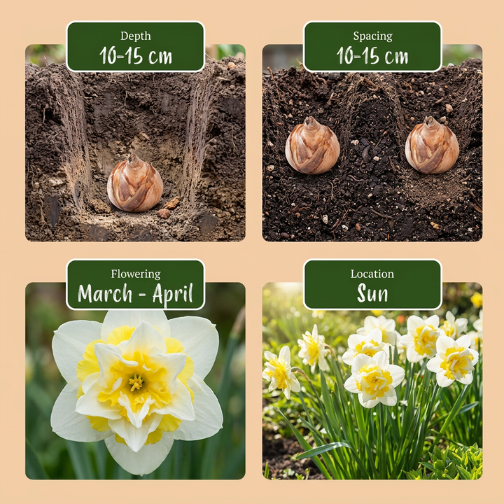80x Narcissus Ice King - Jonquille Ice King - Blanc et Jaune - Floraison printanière - Calibre 12/14