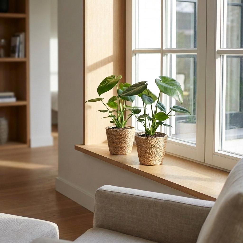 Monstera Deliciosa - Swiss Cheese Plant - 4 Plants - with Basket - Pot 12cm - Height 30cm
