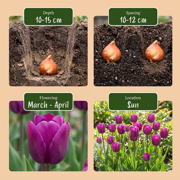 120x Tulipa Triumph Purple - Tulipe Triumph Pourpre - Violet - Floraison printanière - Calibre 11/12