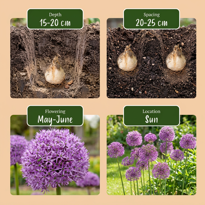 64x Allium Gladiator - Ail ornemental Gladiator - Violet - Floraison estivale - Calibre 16/18