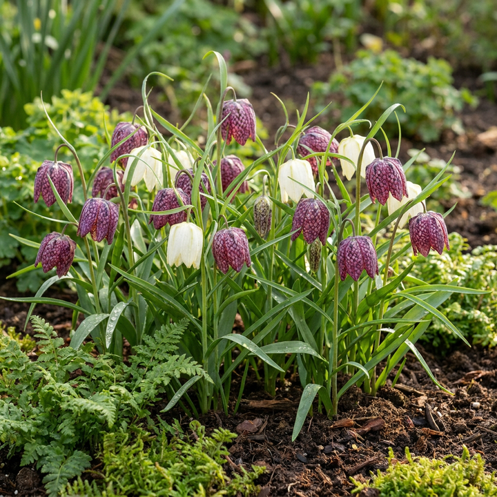 60x Fritillaria Meleagris Mix - Fritillaire pintade en mélange - Violet et Blanc - Bulbe naturalisant - Calibre 6/7