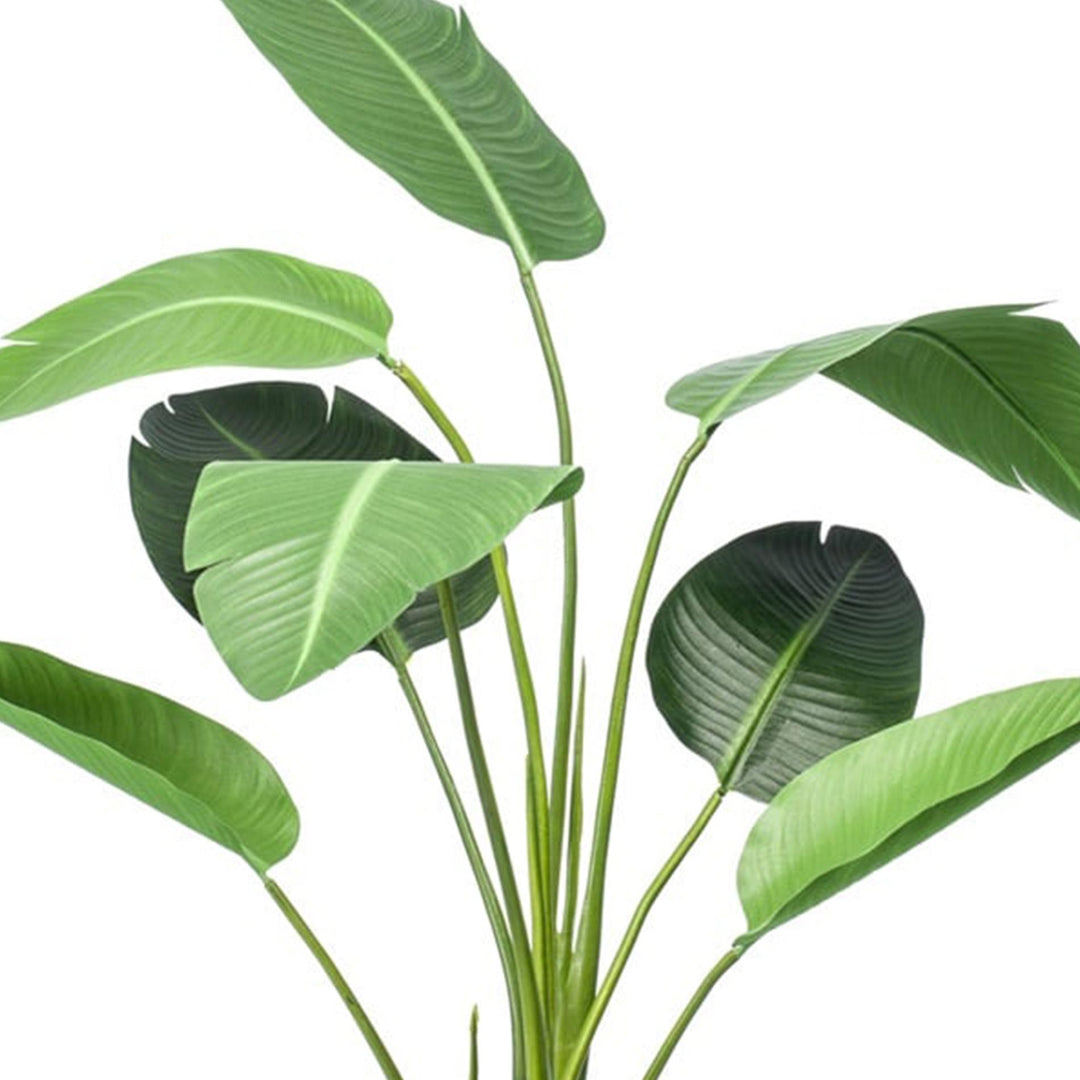 Strelitzia artificial plant with green leaves, 120cm tall, in a black pot by Everspring.
