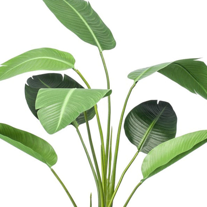 Strelitzia artificial plant with green leaves, 120cm tall, in a black pot by Everspring.