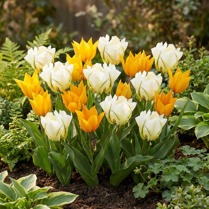 120x Tulipa Sunbath - Tulipe Sunbath - Jaune et Blanc - Floraison printanière - Calibre 11/12