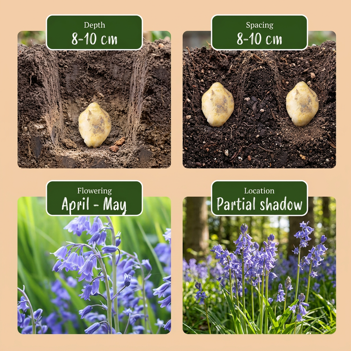 160x Hyacinthoides non Scripta - Jacinthe des bois - Bleu - Bulbe naturalisant - Calibre 7/8