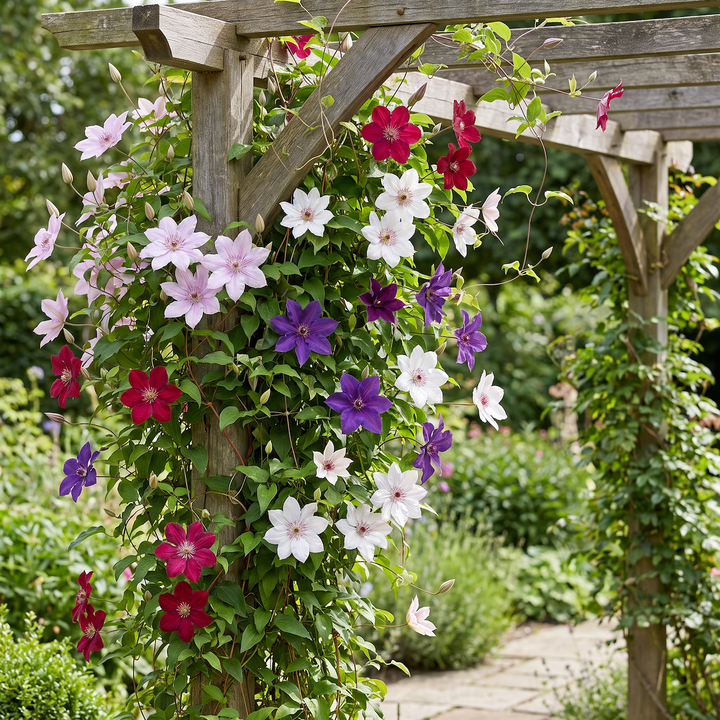 16x Clematis 'Rainbow' mixed colour climbers in 9cm pots - view 5