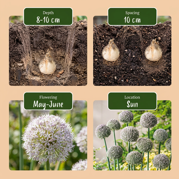 320x Allium Ping Pong - Ail ornemental Ping Pong - Blanc - Floraison estivale - Calibre 6/7