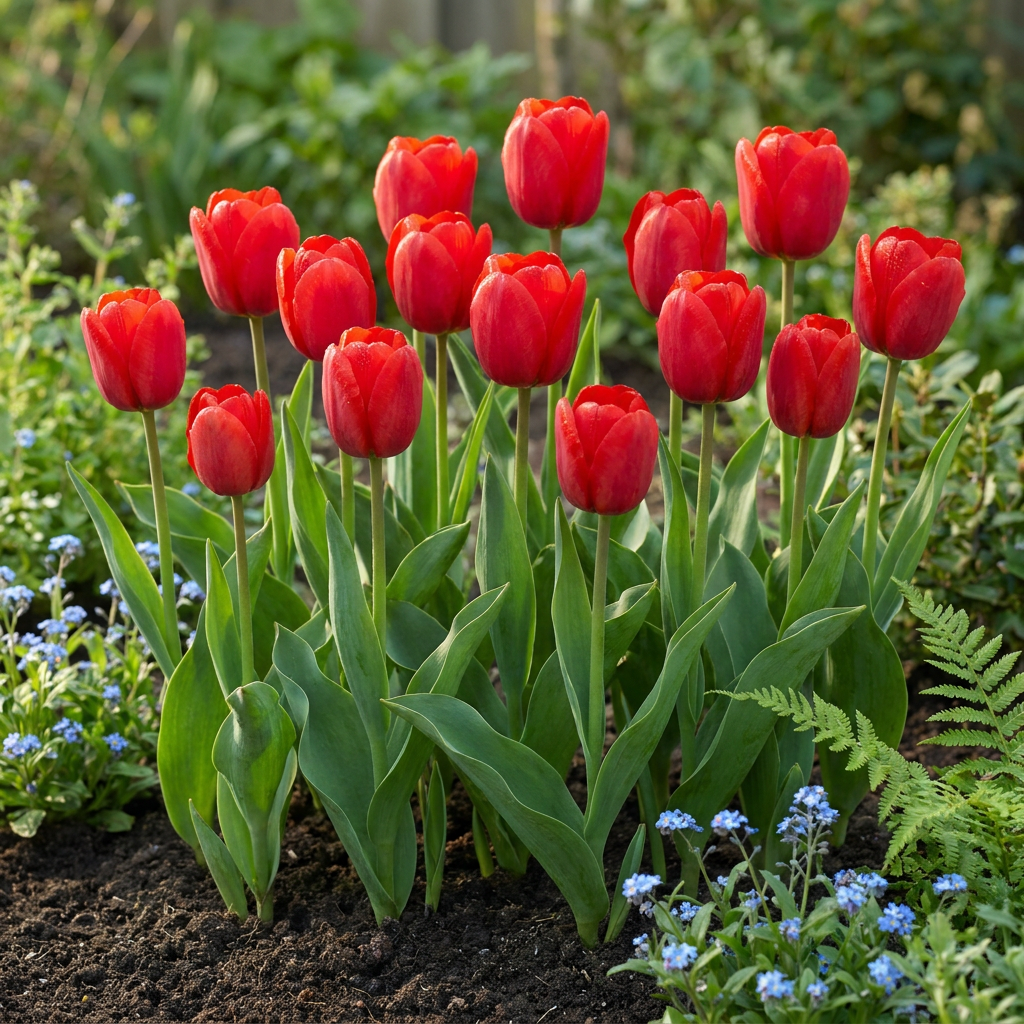 120x Tulipa Triumph Red - Tulipe Triomphe Rouge - Rouge - Floraison printanière - Calibre 11/12