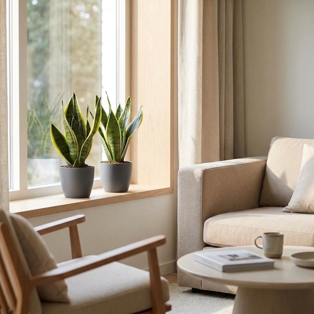 Sansevieria Future Superb - Snake Plant - 4 Plants - with Potter Grijs - Pot 12cm - Height - 35cm
