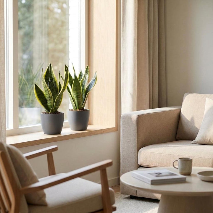 Sansevieria Future Superb - Snake Plant - 4 Plants - with Potter Grijs - Pot 12cm - Height - 35cm