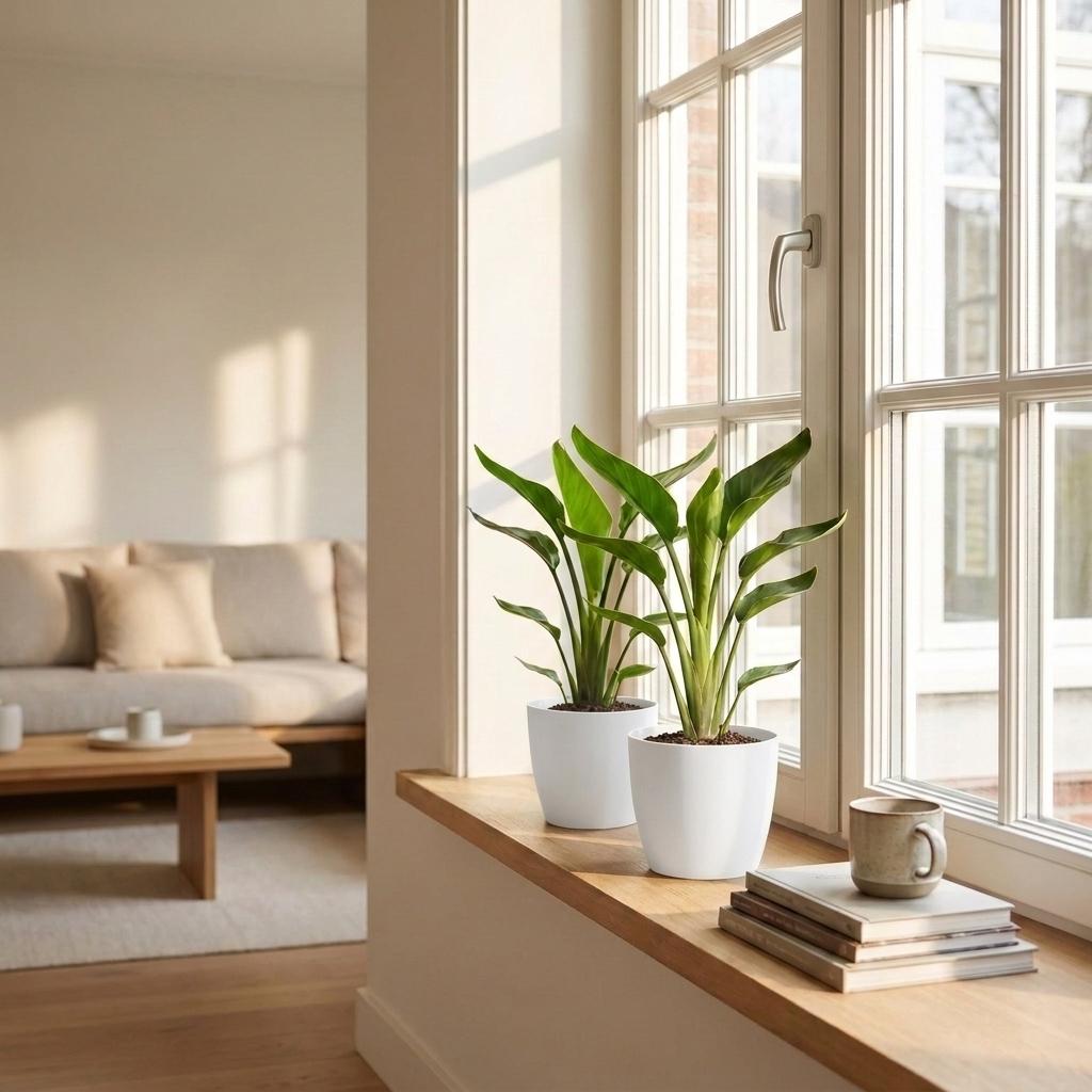 Strelitzia Reginea - Bird of Paradise - 4 Plants - with White Pot - Pot 12cm - Height - 35cm