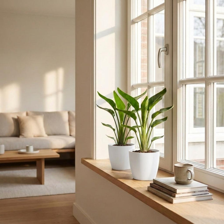Strelitzia Reginea - Bird of Paradise - 4 Plants - with White Pot - Pot 12cm - Height - 35cm