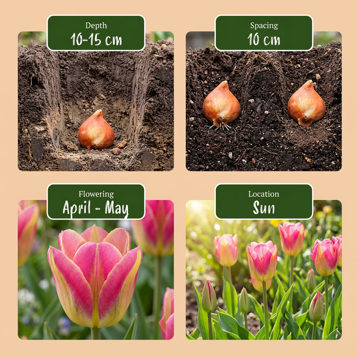 96x Tulipa Striped Crown - Tulipe Striped Crown - Divers - Floraison printanière - Calibre 11/12