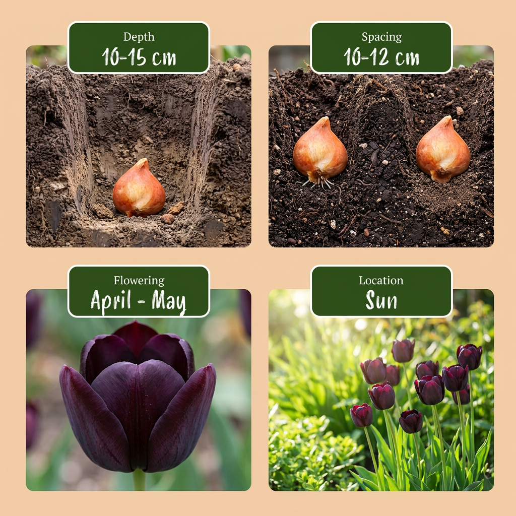 96x Tulipa Triumph Black - Tulipe Triumph Noire - Violet Foncé - Floraison printanière - Calibre 11/12