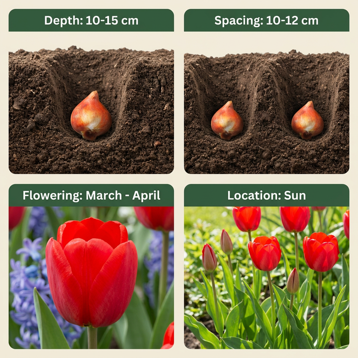 120x Tulipa Triumph Red - Tulipe Triomphe Rouge - Rouge - Floraison printanière - Calibre 11/12