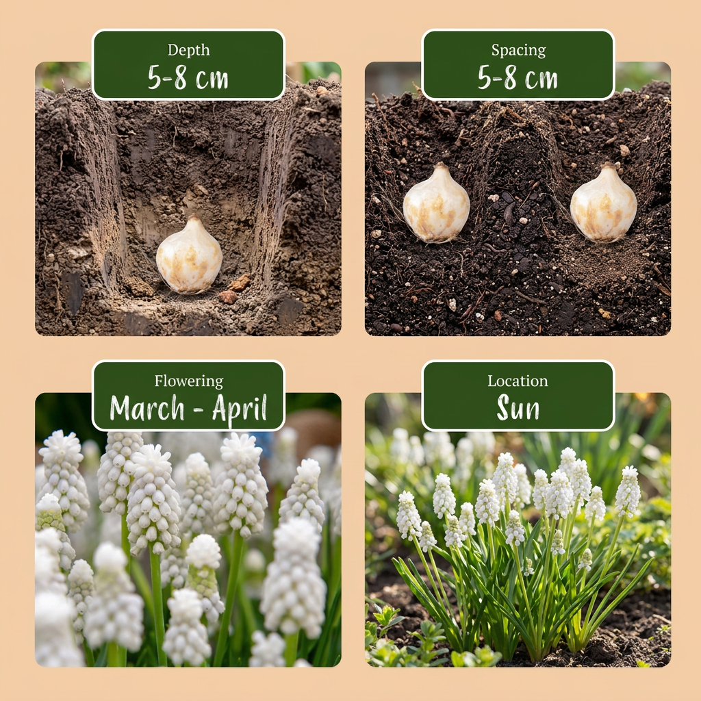 400x Muscari White Magic - Muscari blanc - Blanc - Bulbe naturalisant - Calibre 6/7